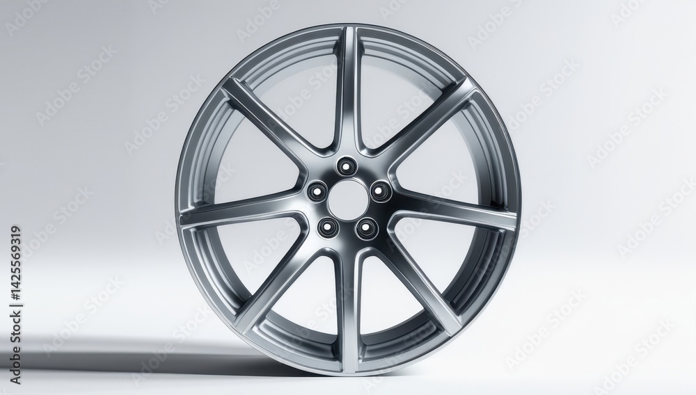 Obraz premium Sleek Silver Alloy Wheel Modern Automotive Design Element