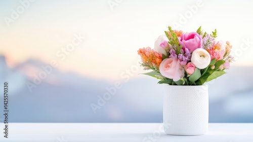 Delicate spring bouquet in a white vase