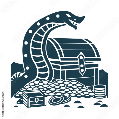 Coiled Naga Serpent Guarding Treasure Illustration Naga (Serpent) – Coiled serpent guarding treasures
