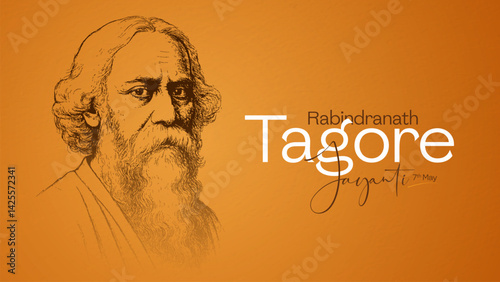 Rabindranath Tagore illustration for 22 Shey Shrabon Rabindra Jayanti Social Media Post, Web Banner, Status