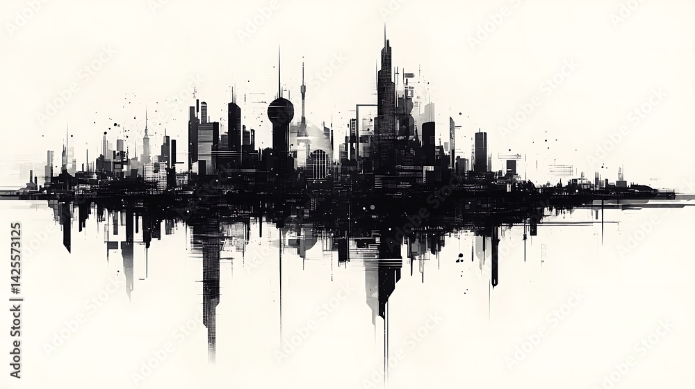 Naklejka premium Futuristic Cityscape Silhouette.