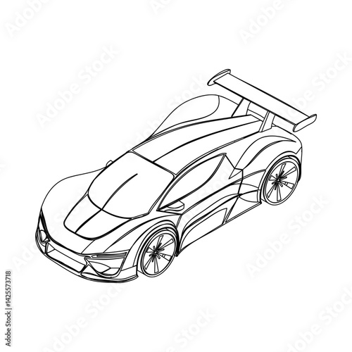 Futuristic sports car in isometric line art style. Suitable for racing game UI, posters, or concept visuals.
