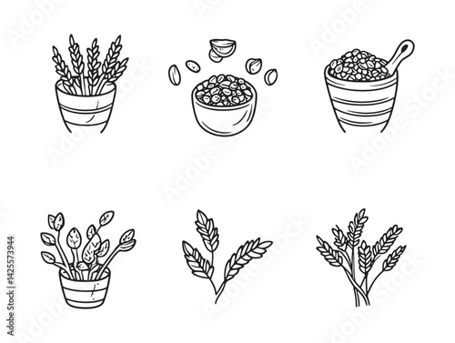 Minimalistic Oats Vector Artwork in Black and White Style
