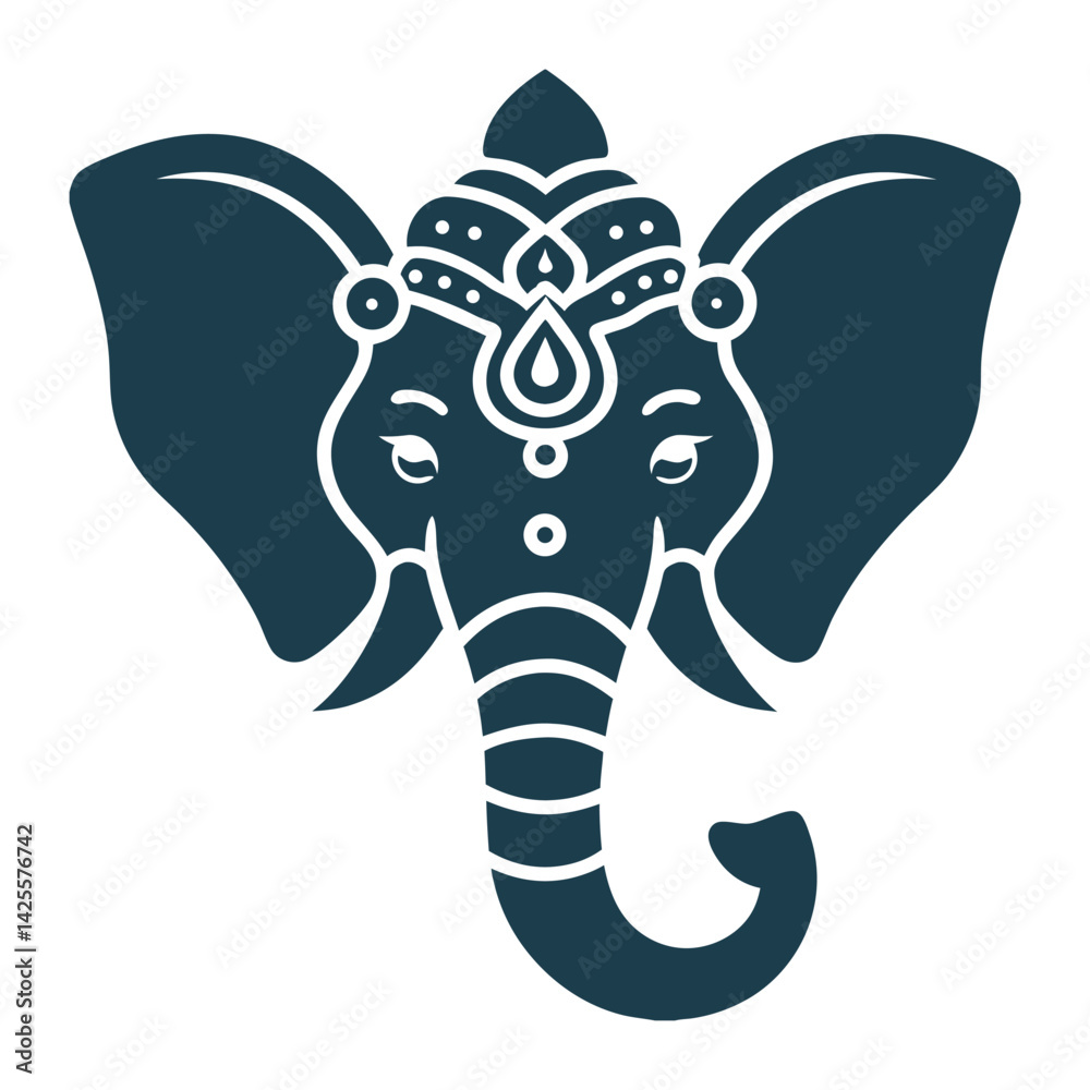 Obraz premium Geometric Ganesha Vector Illustration modern Ganesha – The elephant-headed god in a symmetrical, geometric style with large ears and trunk