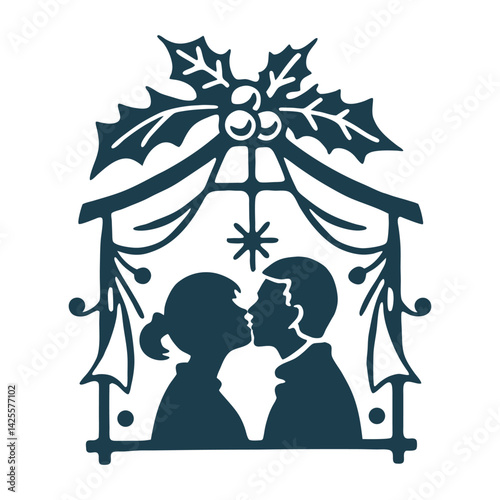 Minimalist Mistletoe Sprig Vector Illustration Fête des Amoureux (Baiser sous le Gui, Décembre) – Mistletoe sprig