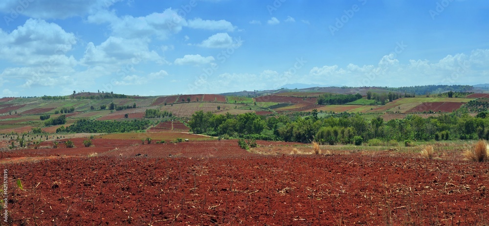 autumn landscape with blue sky and clouds