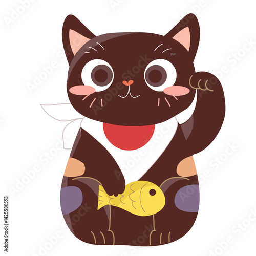 Maneki-neko Japan lucky cat character. Cute vector for kids fashion artworks, children books, birthday invitations, greeting cards, posters.