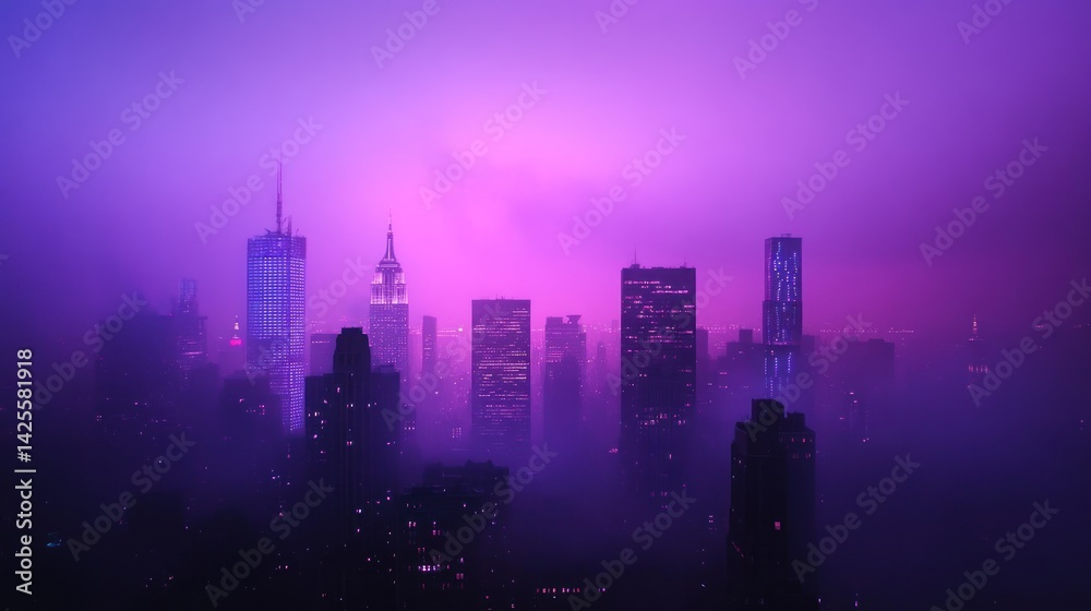 Fototapeta premium New York City Skyline at Dusk in Purple Haze