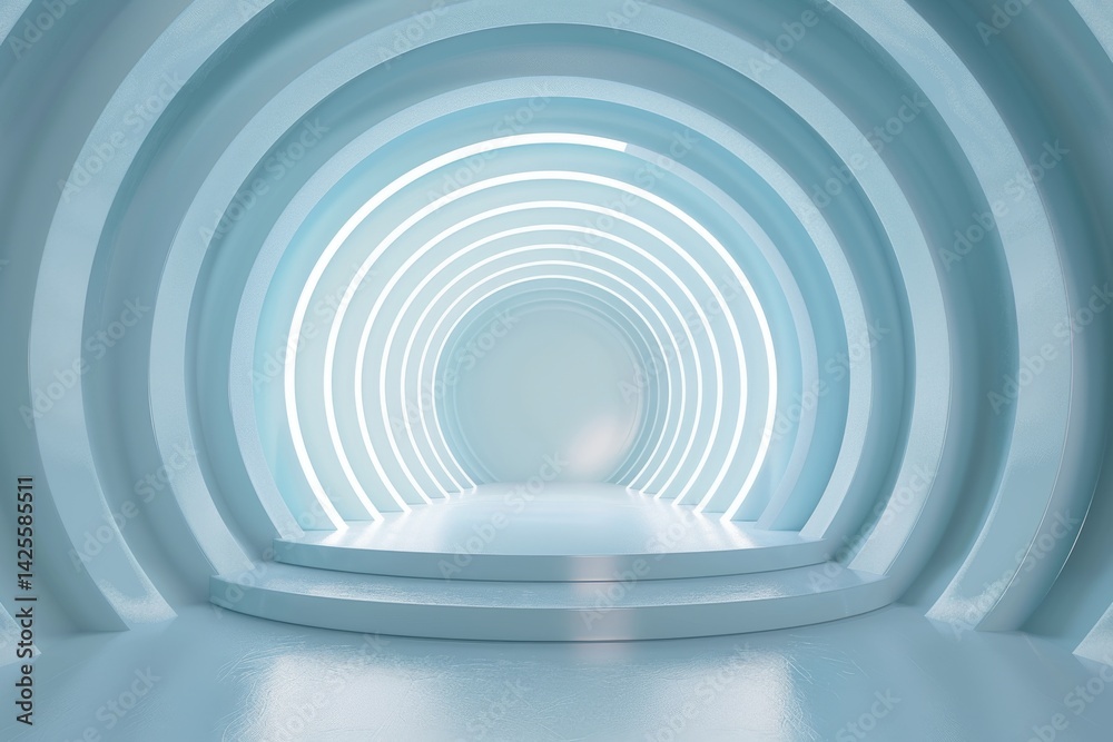 Fototapeta premium Abstract Blue Circular Tunnel with Glowing Edges