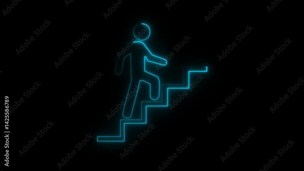 Neon stairs icon animation in black background Neon stairs icon animation in black background