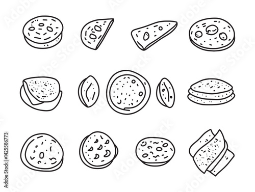 Paratha Traditional Indian Flatbread Line Art Vector Illustration