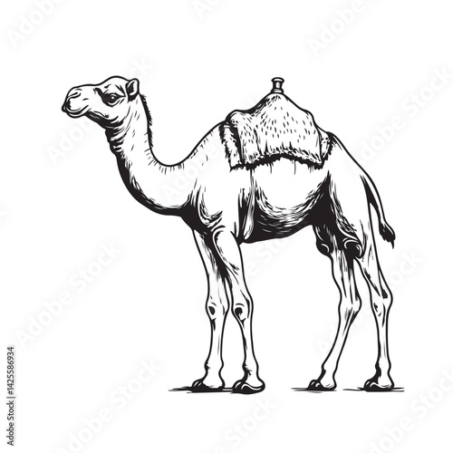 Black and White Camel Illustration on Plain Background
