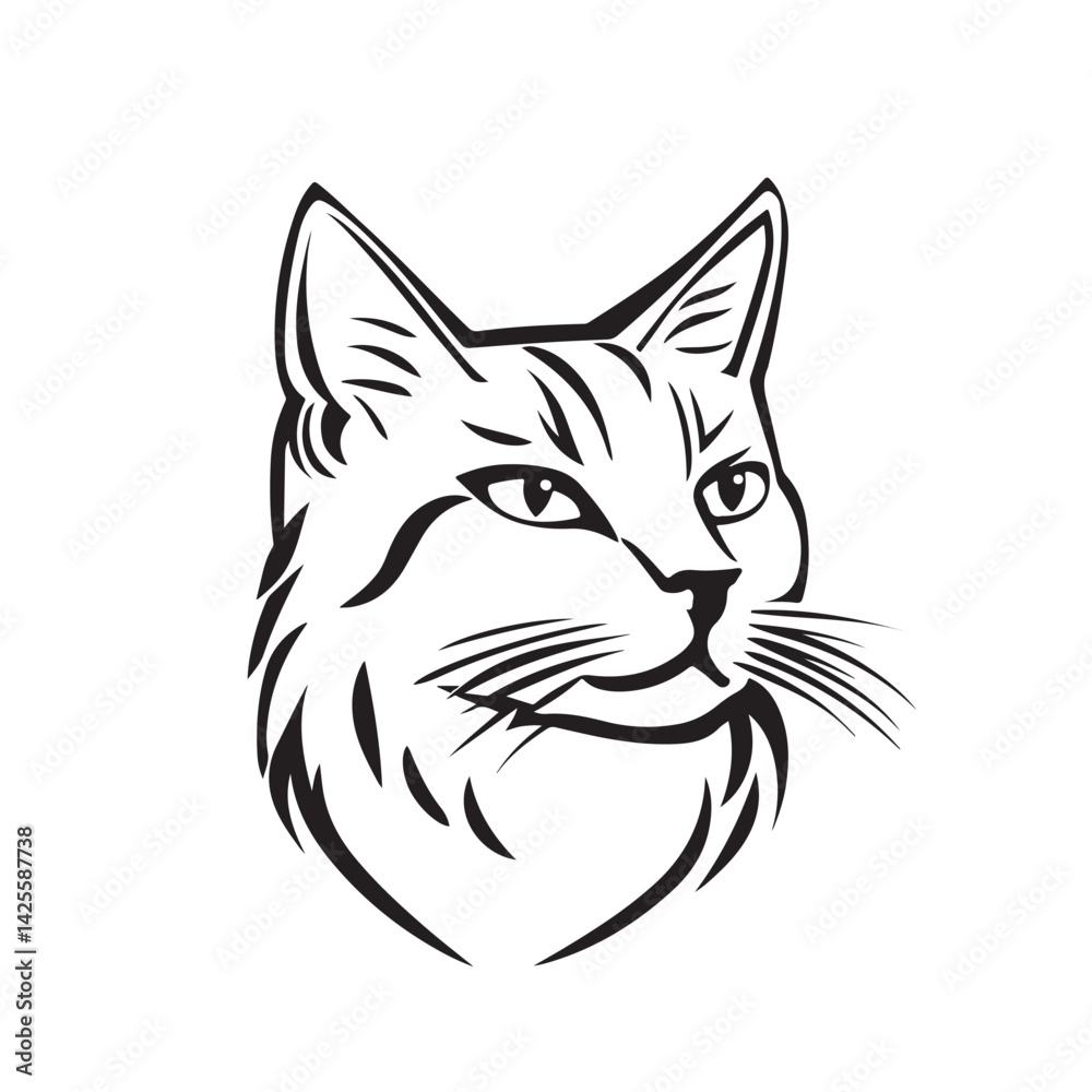 Laughing Cat Face Illustration – Minimalist Black and White Laughing Cat Face Illustration – Minimalist Black and White