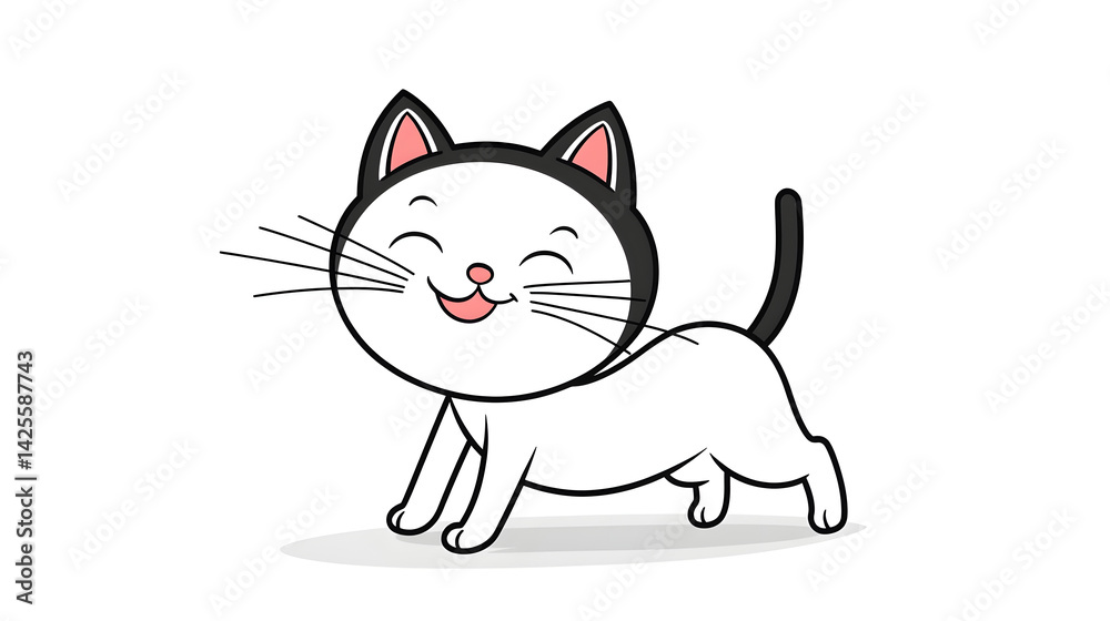Fototapeta premium A cartoon cat is running and smiling. Generated using AI.