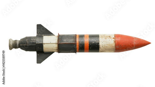 Detailed View of a Vintage Military Missile with Distinct Color Patterns and Classic Design
