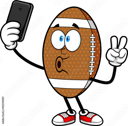 Funny American Football Mascot Taking Selfie