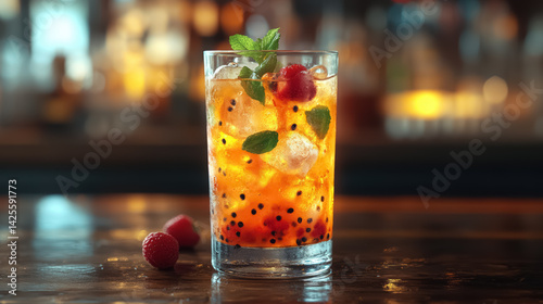 Obraz na płótnie Fresh cocktail drinks with ice fruit and herb decoration w salonie