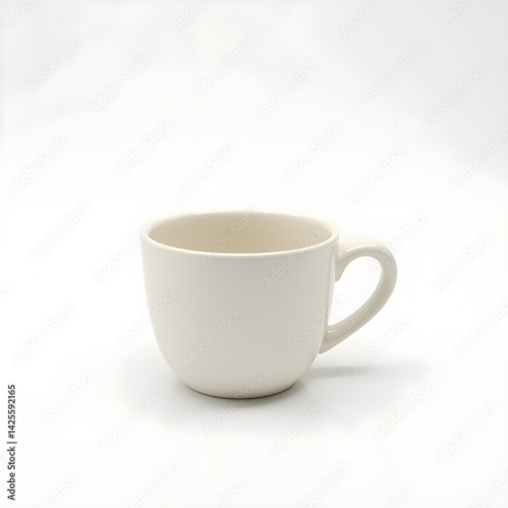 Elegant Off-White Ceramic Mug with a Comfortable Handle on a White Backdrop Elegant Off-White Ceramic Mug with a Comfortable Handle on a White Backdrop