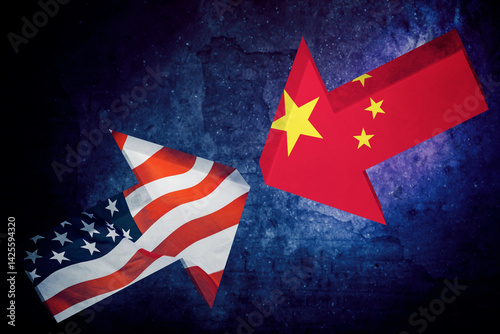 US-China Trade Relations Concept with Opposing Arrows