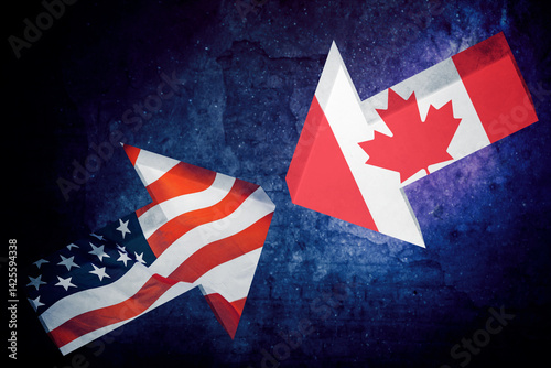USA and Canada Trade Relations Concept with Directional Arrows