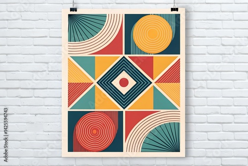 Abstract Geometric Wall Decor with Orange Black White and Red Shapes