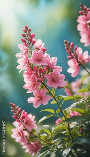 Close-Up of Pink Flowers Blooming in a Garden with Soft Focus Background for Nature and Spring Concepts