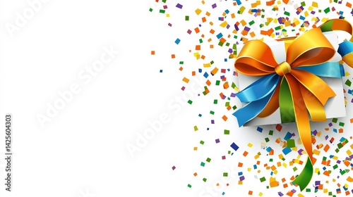 Colorful Gift Box with Festive Confetti Background