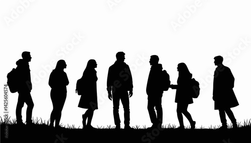 Silhouette of college campus tour group preparing for college