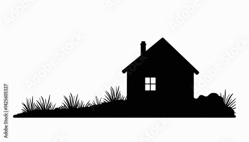 Silhouette of a house surrounded by grass, summer home renovation