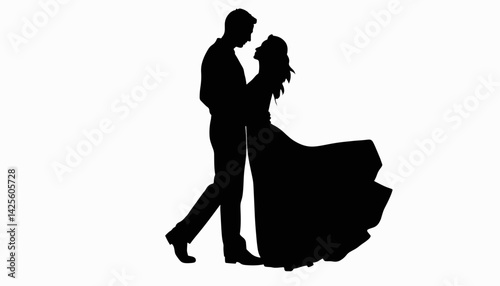 Elegant couple dancing in silhouette, graduation ball celebration