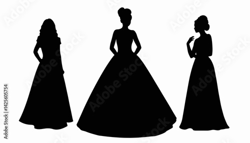Elegant silhouettes of prom dresses celebrating graduation ball, style