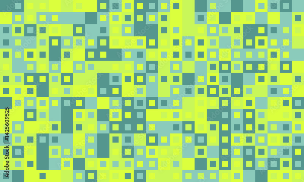 Abstract geometric pattern.  Vibrant lime and teal squares create a dynamic, pixelated texture. Ideal for website backgrounds, tech designs, or modern art projects.