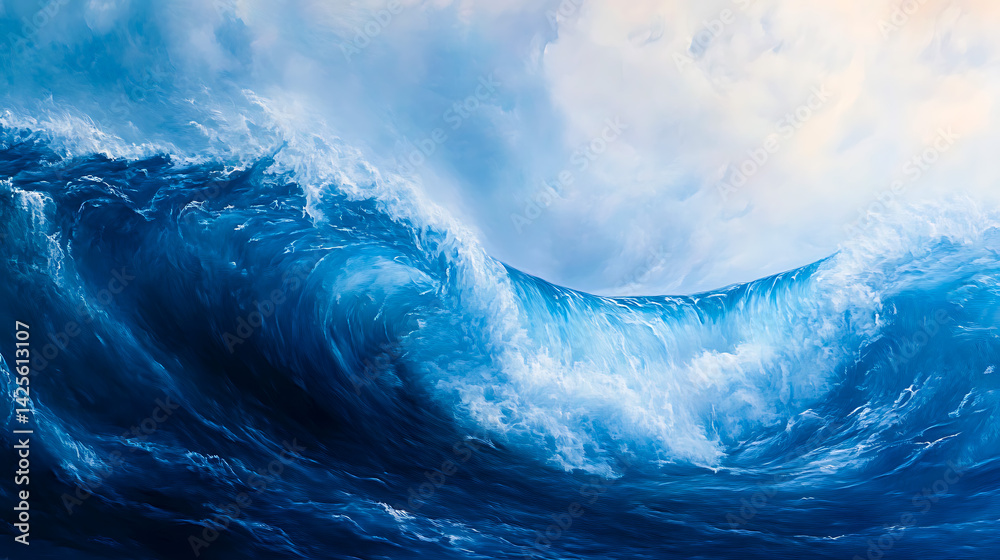 Majestic Ocean Wave Crashing Under Dramatic Sky Majestic Ocean Wave Crashing Under Dramatic Sky