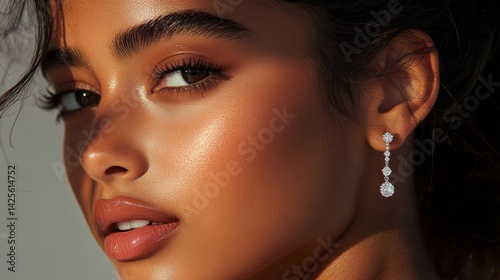 A model showcasing a pair of diamond earrings for both casual and formal wear,