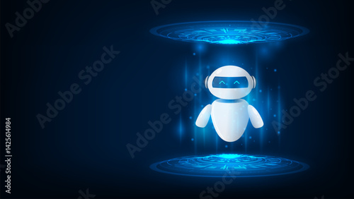 Technology chatbot assistant with tech circuit. Artificial intelligence help service for business data.