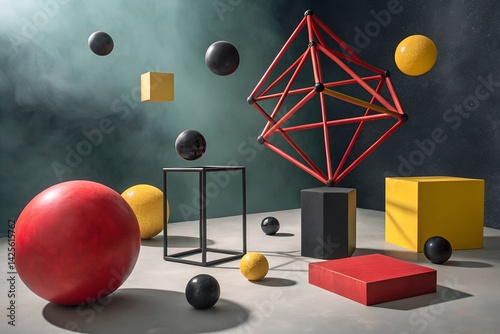 Abstract Geometric Wall Decor with Orange Black White and Red Shapes
