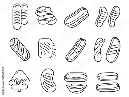 line art vector of sausages on grill