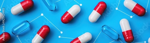 Pharmaceutical capsules technology modern setting. Blockchain-powered ethical sourcing tracker verifying sustainable gelatin and excipient sourcing for capsules