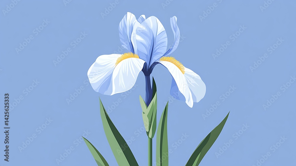 Fototapeta premium Light Blue Iris Flower Illustration.