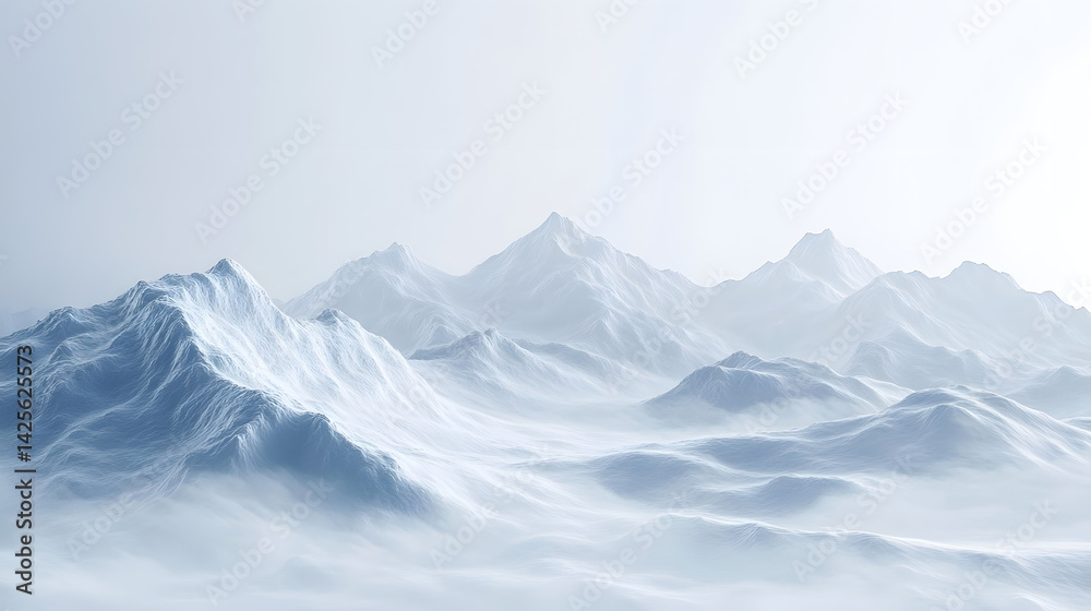 Obraz premium Majestic snow-capped mountains serene landscape nature scene pure white background panoramic view