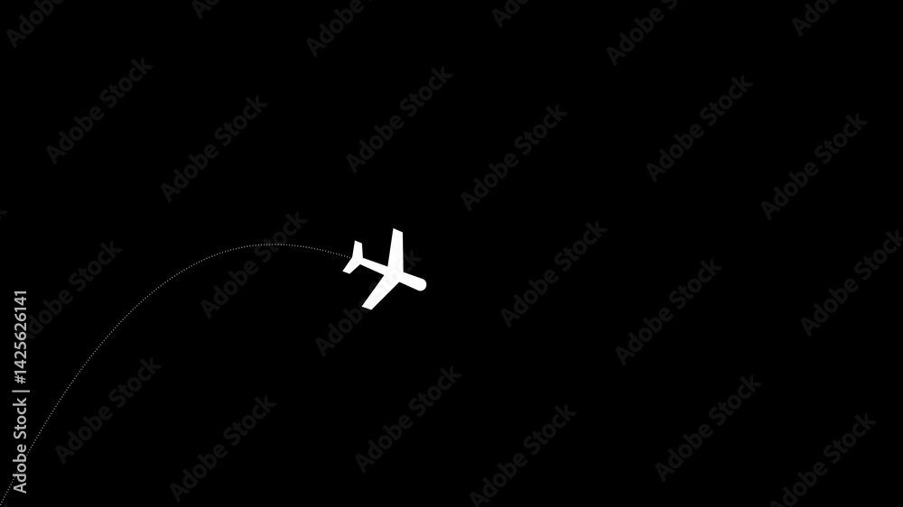 Airplane route animation floating with dotted lines. Airplanes fly to different countries.