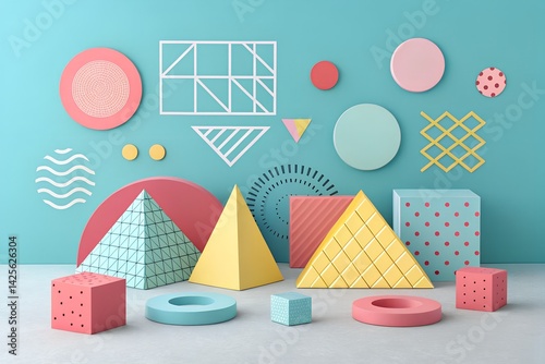 Abstract Geometric Wall Decor with Orange Black White and Red Shapes