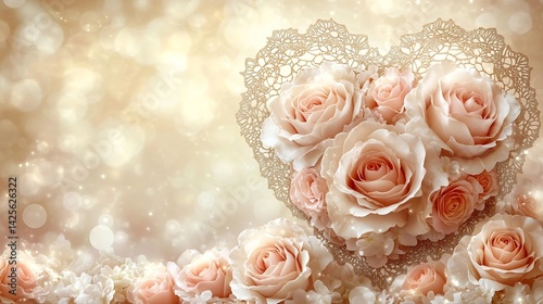 Rose Heart Bokeh with Wedding, Love, and Valentines Day.