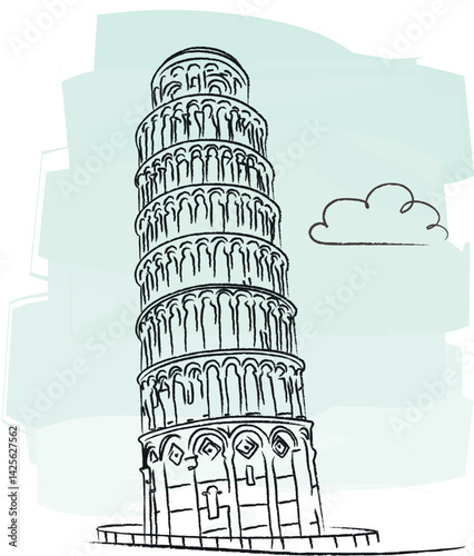 Vector illustration of the Leaning Tower of Pisa, iconic Italian landmark. Perfect for travel guides, souvenirs, posters, educational materials, and cultural projects.