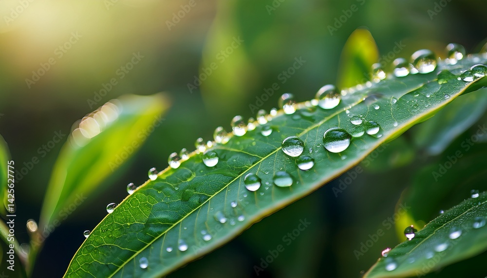 water drops on a green leaf water drops on a green leaf