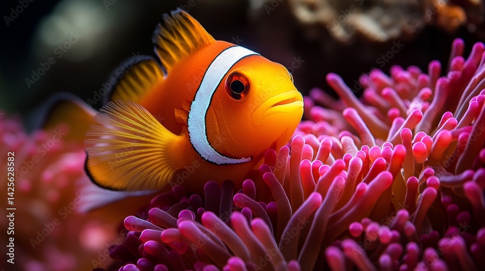 Obraz premium Anemonefish finding refuge among sea anemones, a beautiful symbiotic relationship,