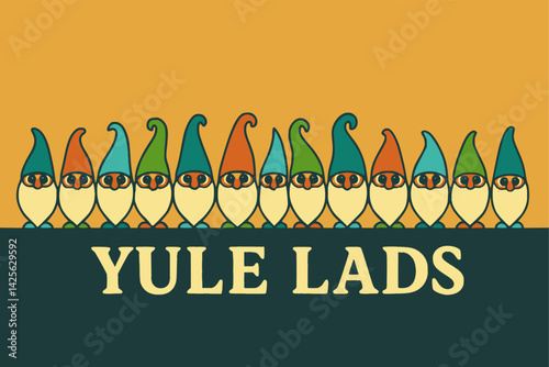 Funny gnomes. Abstract background Yule Lads (Iceland) : Thirteen mischievous trolls who visit children in the 13 days leading up to Christmas.