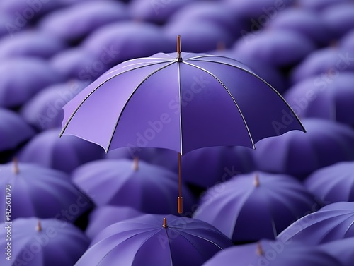 Single Purple Umbrella Among Many