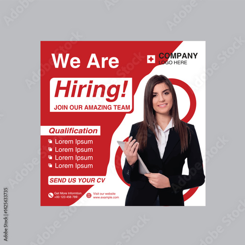 Vector we are hiring job vacancy social media post template 