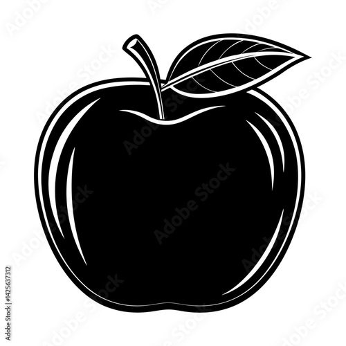 Silhouette of an apple fruit with a leaf vector illustration